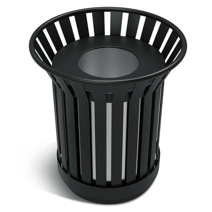 17Gallon Round Large Outdoor Trash Can, Heavy Duty Metal Slatted Garbage Can Outdoor, All Weather Resistant Commercial Garbage Cans, Waste Receptacle in Park, School, Beach, Patio (Black, Large)