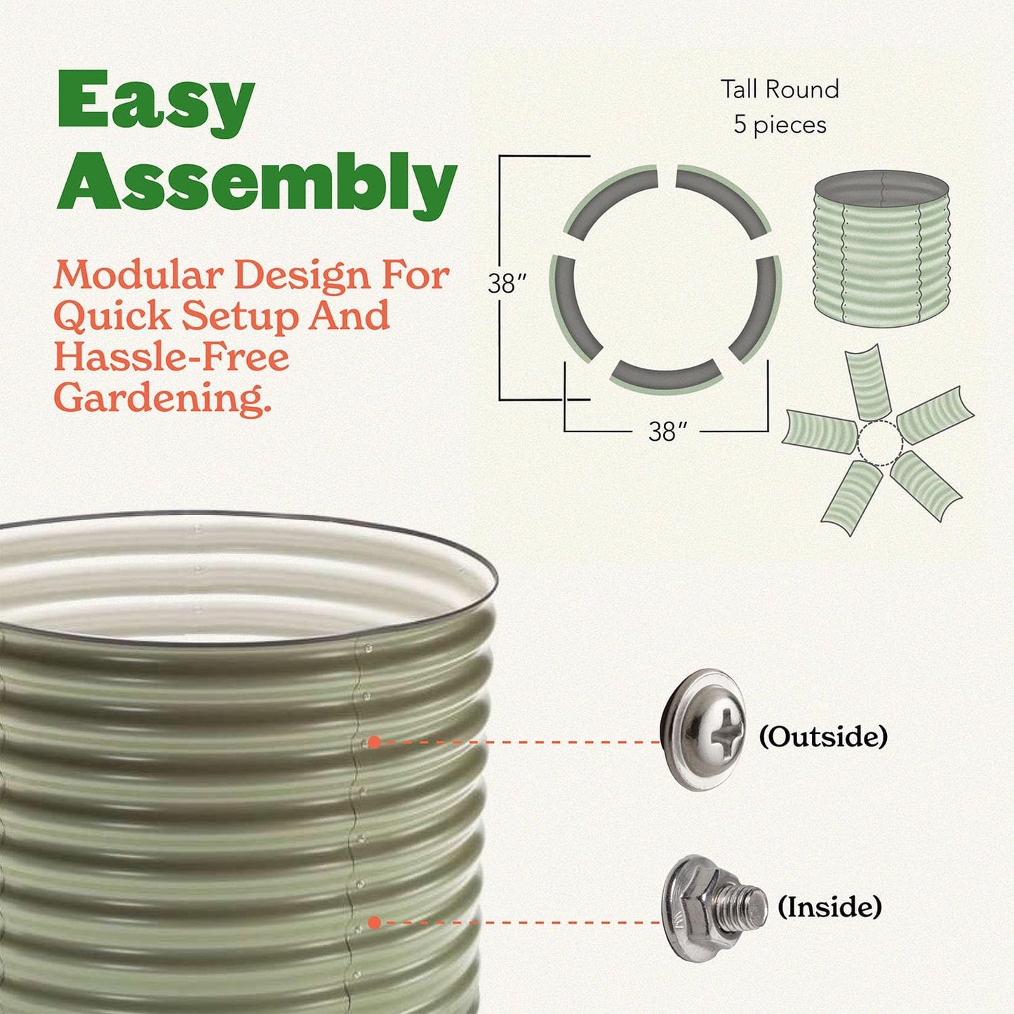 Epic Gardening 5-in-1 Modular Galvanized Raised Garden Bed Kit, 15" Tall Metal Planter Box, Durable Aluzinc Steel Raised Garden Bed Outdoor for Vegetables, Herbs, Flowers & Fruits - Round - Mist Green