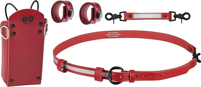 Shield Wallets Reflective Red Leather Firefighter Bundle Anti-Sway Strap for Radio, Firefighter's Radio Holder with Black Rivets
