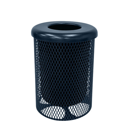 COATEDOUTDOORFURNITURE RFT-DBL Heavy Duty 32 Gallon Round Trash Receptacle, Liner Included, Dark Blue with Flat Top, Made in America