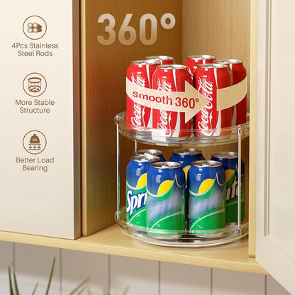 LAMU 2 Pack 2 Tier Lazy Susan Turntable Organizer 9.25'' Rotating Spice Rack Organization for Cabinet, Kitchen, Pantry, Countertop, Bathroom, Vanity, Medicine Cabinet Organizer, Clear