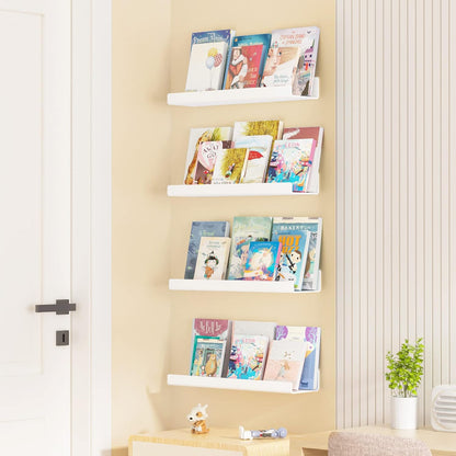 upsimples Acrylic Shelves for Wall Decor, 15" Display Shelf Perfume Organizer for Bathroom, Bedroom, Living Room, Floating Bookshelves for Kids, White, 2 Pack