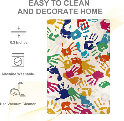 STARUIA Large Kids Rug for Playroom, 8'x10' Handprints and Footprints Colorful Rug for Classroom, Non-Slip Washable Rugs for Nursery, Soft Throw Carpet Indoor Playmat for Kids Room Dorm Bedroom