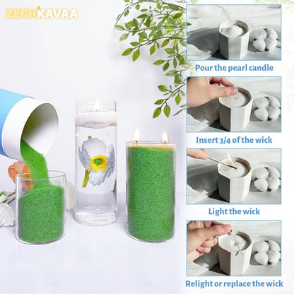 Mint Scented Dark Green Pearled Candle 18oz Luxury Sand Candle Granulated Wax - 30 Cotton Wicks - Wax for Candle Making Decorative Candles Smooth and Clean Burning Lasts up to 120 Hours