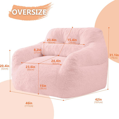 Bean Bag Chair for Adults with Pillow,Oversized Bean Bag Couch Chairs for Adults,Giant Lazy Couch Sofa Chairs with Filler,Large Reading Chair for Living Room Bedroom,Pink