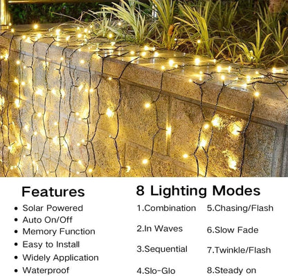 Joomer Solar Christmas Lights Outdoor, 2 Pack Total 144FT 400 LED 8 Modes Waterproof Solar Christmas Lights for Christmas Decoration (Warm White)