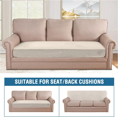 H.VERSAILTEX Velvet Stretch Individual Couch Cushion Cover Plush Cushion Slipcover for Loveseat Sofa Cushion Furniture Protector Seat Cushion Sofa Cover (1 Piece Sofa Cushion Cover, Ivory)