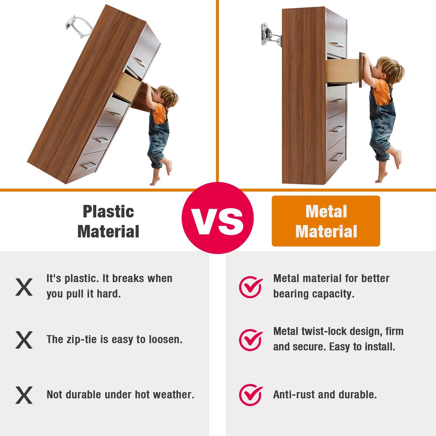 Furniture Anchors (10 Packs) Anti Tip Furniture Anchors for Baby Proofing, Furniture Wall Anchor Earthquake Straps for Furniture Dresser Wall Safety Anchor Furniture Fasteners to Wall, Silver