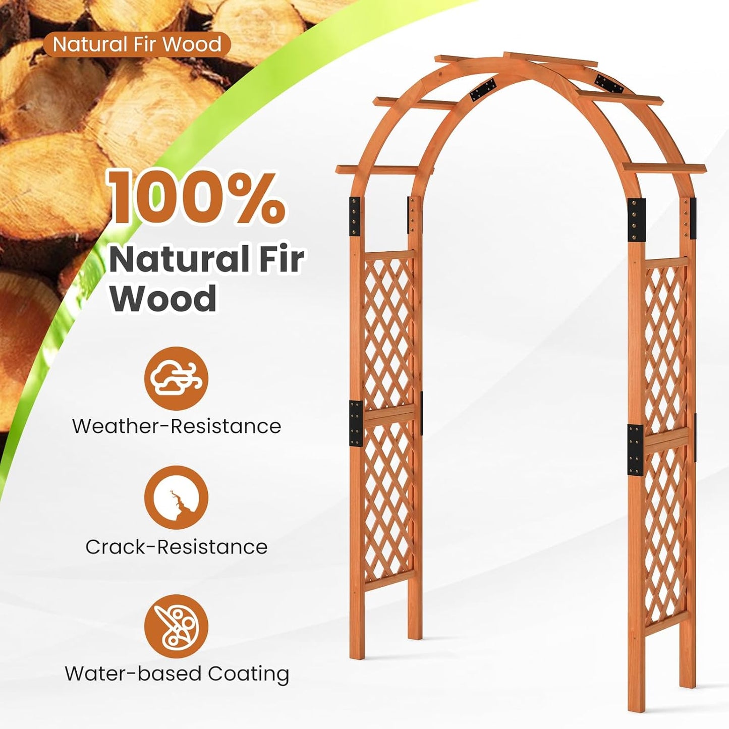 Giantex 7.7FT Wooden Garden Arbor Trellis, Outdoor Pergola Arch with Climbing Plant Support, Wood Wedding Arch for Ceremony, Pathway, Birthday Party, Garden Décor, Weather-Resistant, Easy Assembly