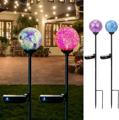 VCUTEKA Solar Garden Decorative Lights Outdoor, Mosaic Solar Light Waterproof LED Pathway Stake Light for Landscape Patio Yard Deck Walkway Decoration, 2 Pack