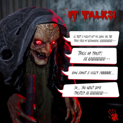 AW Animated Halloween Decorations,Scary Witch with Crutch,5.3FT Life Size Standing Clown,Motion/Sound Activated LED Eyes Creepy Sound,Haunted House Props Party Outdoor Indoor Lawn Yard Patio 2025