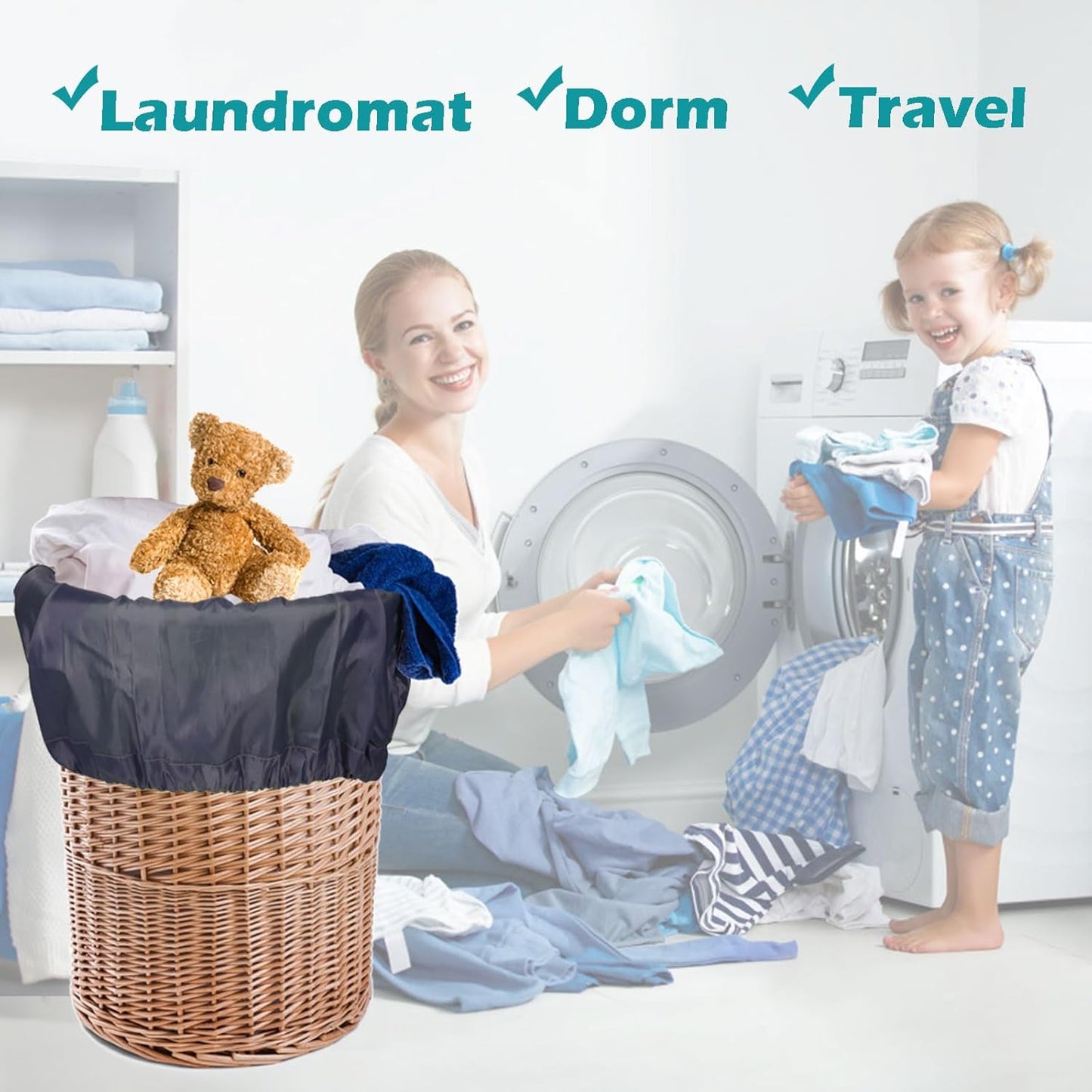 Heavy Duty Laundry Bag 2 Pack XL Nylon Laundry Bags with Straps, Washable Large Dirty Clothes Organizer with Drawstring Closure, Travel Washing Bag Fit a Laundry Hamper or Basket