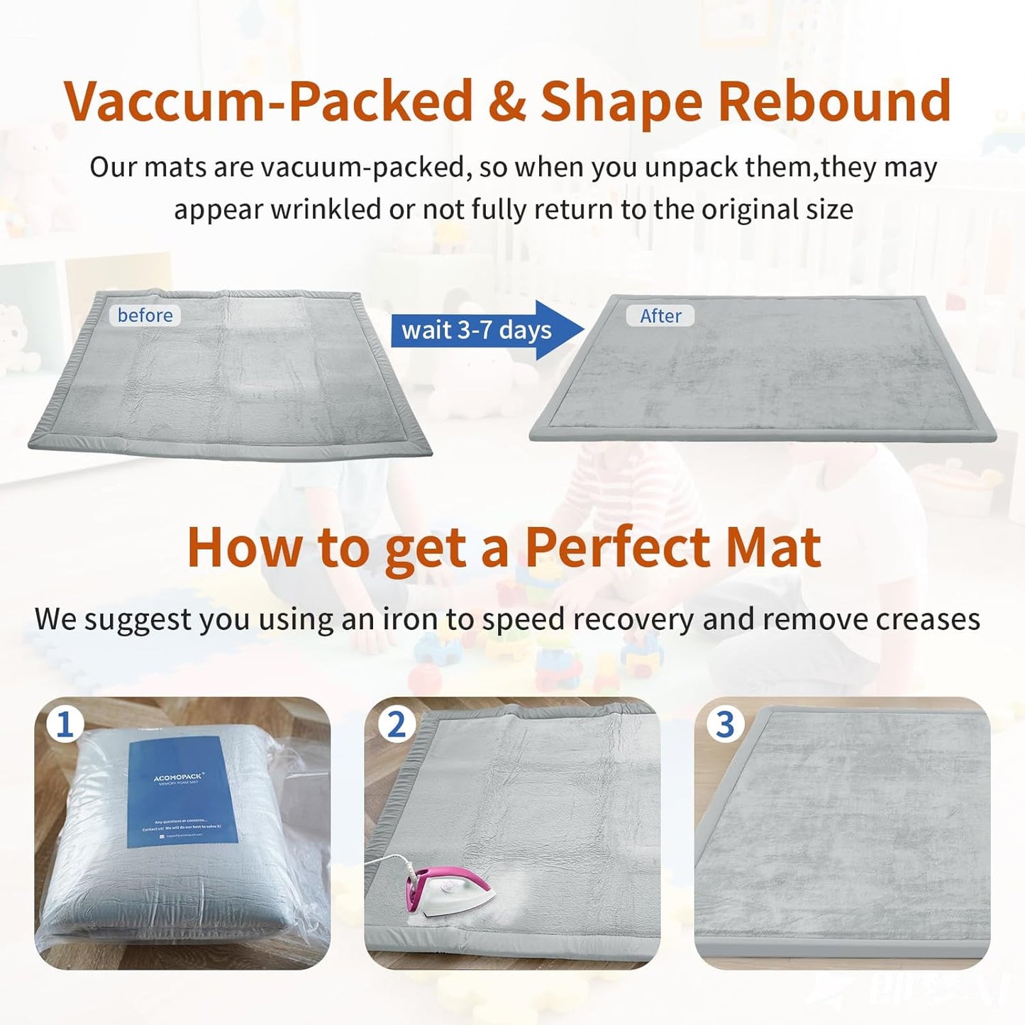 ACOMOPACK Baby Play Mat for Floor,1.3" Thick Memory Foam Area Rug for Living Room,Soft Velvet Crawling with Non-Slip Bottom for Kid,Toddler,59"×71" Tummy Time Nursery Rugs,Yoga（Light Grey）