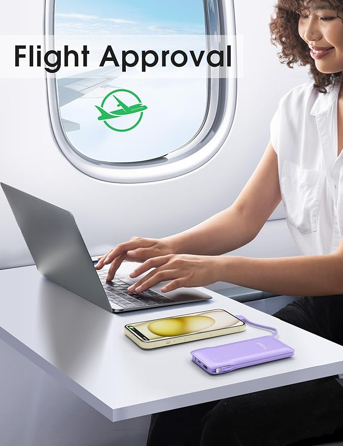 TG90° Portable Charger,10000mAh Power Bank Built-in Cables and AC Wall Plug,USB C Portable Bank,Travel Essentials Phone Charger Compact External Battery Pack Compatible with iPhones,iPad, Samsung