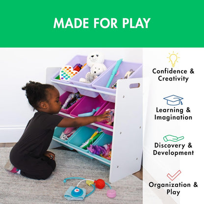 Humble Crew 9-Bin Toy Organizer – Forever Natural White/Pink/Purple/Aqua Plastic Bins, 3-Tier Storage Solution for Kids' Playrooms and Nurseries