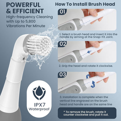 LifeBasis Rechargeable Power Scrubber, Cordless Electric Cleaning Brush, Water Resistant Small Electric Grout Brush with 5 Brushes for Home/Kitchen/Bathroom/Grout/Tile/Shower/Tub, White