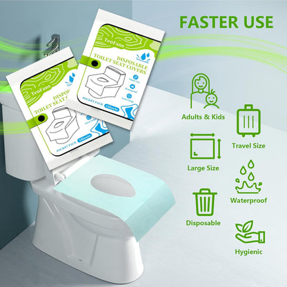 TenFans Toilet Seat Covers Disposable - 20 Count Individually Travel Pack - Sticker Free Faster Use - Waterproof XL Covers for Adults and Kids - Travel Accessories Public Restrooms, Camping, Airplane