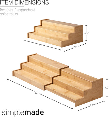 SIMPLEMADE 3-Tier Spice Rack Organizer - Versatile Storage Shelf for Kitchen, Bathroom, Bedroom & Office, Set of 1, Expandable Bamboo
