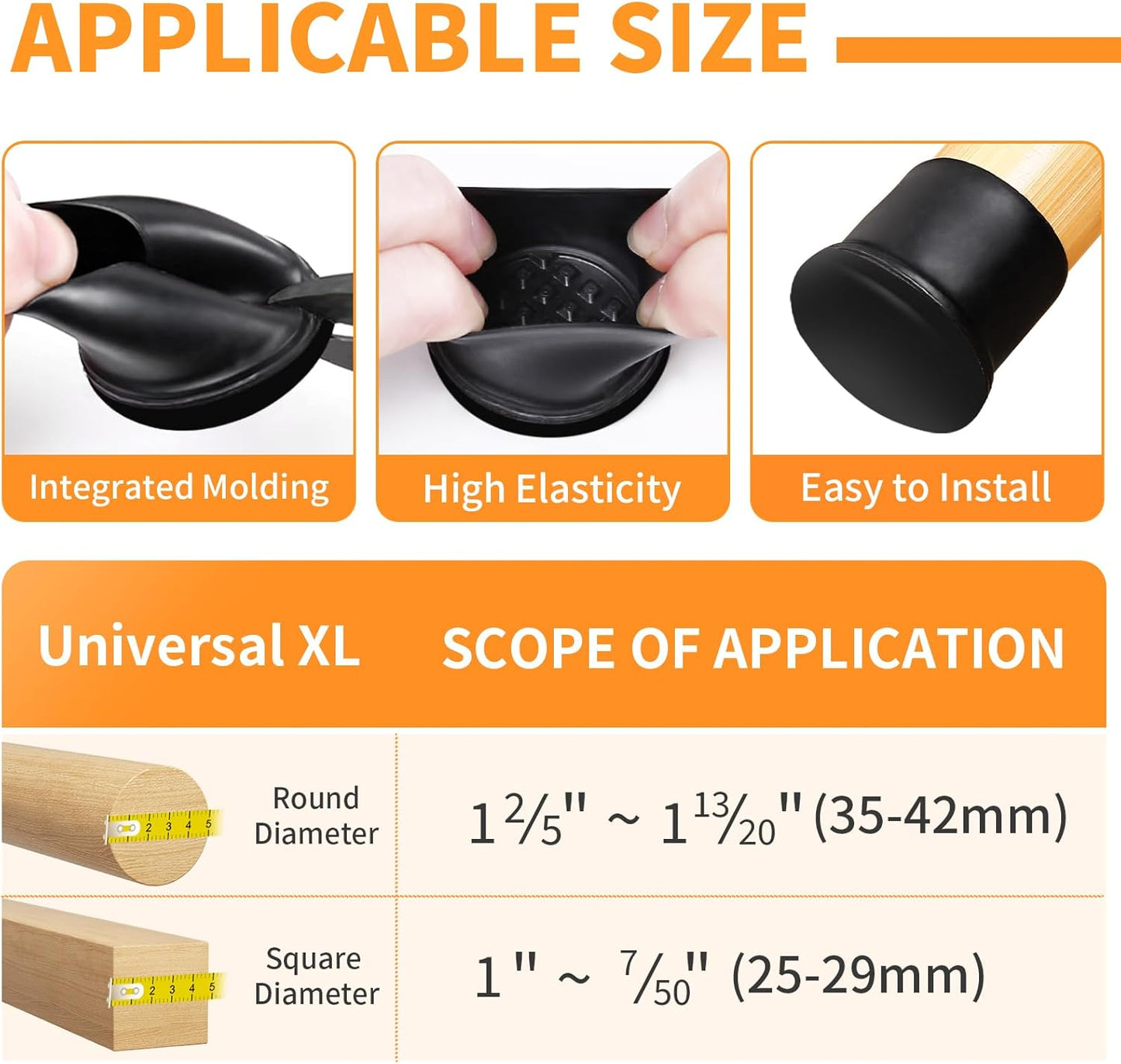 Ezprotekt 24 Pcs Large Black Chair Leg Sliders for Carpet, Round Chair Glides for Rug, Teflon Furniture Pad Bar Stool Leg Protectors Caps to Slide Smooth (XL Fit: 1-2/5" to 1-13/20")