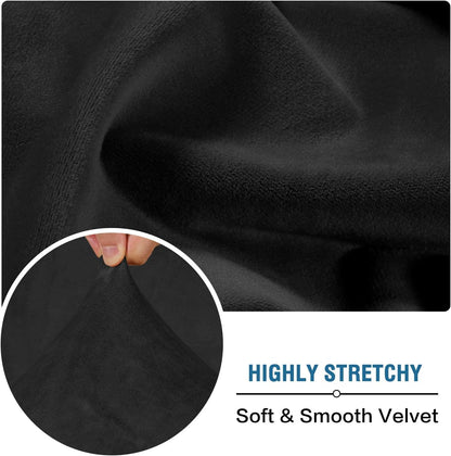 H.VERSAILTEX Velvet Stretch Couch Cushion Cover Plush Cushion Slipcover for Chair Loveseat Sofa Cushion Furniture Protector Seat Cushion Sofa Cover (3 Piece XL Sofa Cushion Covers, Black)