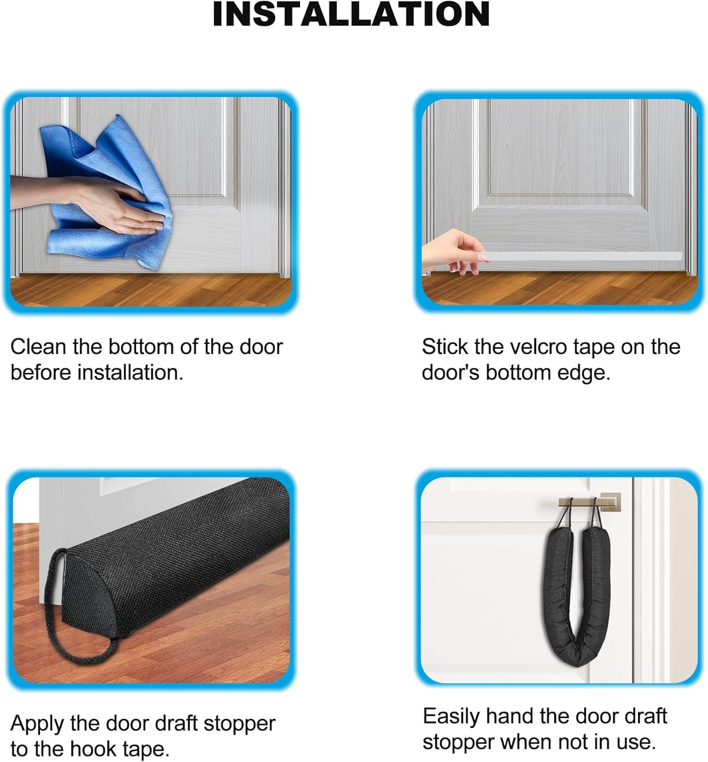 QUOLIX Triangle Under-Door Draft Stopper, 38" Noise Blocker, Weighted Weather Stripping, Gray Cotton & Polyester, Multi-Function Noise & Light Blocker, Black