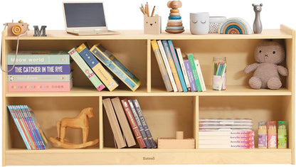 Toy Storage Organizer for Kids Room, Wooden Kids Bookshelf for Classroom, Cube Storage Organizer for Playroom, 5-Section Montessori Bookshelf & Toy Shelf for Nursery