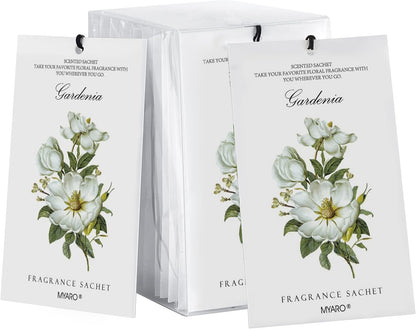 MYARO Scented Sachet House Air Freshener - 12 Pack Long Lasting Gardenia Fragrance Deodorizer for Home Closet Drawer Car
