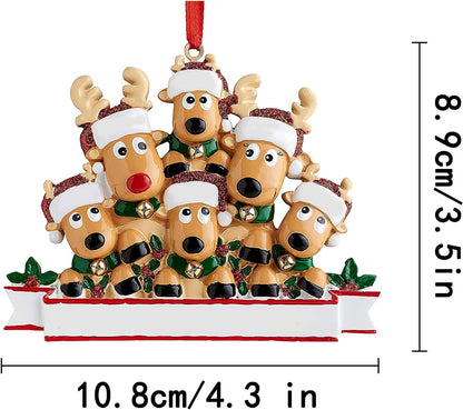Personalized Deer Christmas Ornaments 2025 Family of 2,3,4,5,6,7,8 Custom Name Reindeer Xmas Ornament with Text,Customized Christmas Decoration Gifts - Family of 7