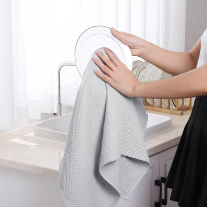Homaxy 100% Cotton Waffle Weave Kitchen Dish Towels, Ultra Soft Absorbent Quick Drying Cleaning Towel, 13 x 28 Inches, 6-Pack, Light Gray