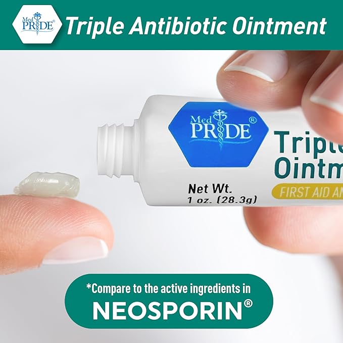 MED Pride Triple Antibiotic Pride Ointment Tube 1 Oz 4-Pack, First Aid for Minor Wounds, Scratches, Abrasions, with Zinc, Neomycin, Polymyxin
