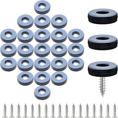 24pcs 1" (25mm) Screw on Furniture Sliders, Teflon Chair Leg Slides, Round Furniture Glides with Screws for Hardwood Floors Protectors (Gray/Black)