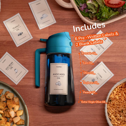 TrendPlain 16oz/470ml Blue Glass Olive Oil Sprayer for Cooking - 2 in 1 Olive Oil Dispenser for Kitchen Gadgets, Air Fryer, Salad, and BBQ (1 Pack, Black & Navy)