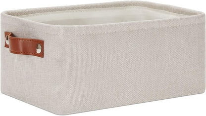 DULLEMELO Small Storage Basket for Shelves, Small Fabric Collapsible Rectangular Storage Bin for Shelves, Closets, Nursery, Home, Office, Empty Gift Basket (Beige)