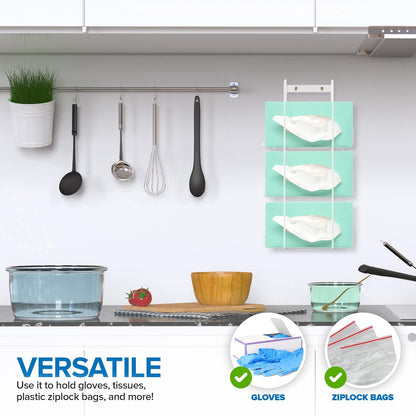 Stock Your Home (White Metal Triple Gloves Dispenser, Tissue Box Shelf, Glove Box Holder Wall Mount, For Kitchen, Cleaning Closet, Lab, Exam, or Office
