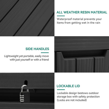 YITAHOME 45 Gallon Deck Box, Outdoor Storage Box for Patio Cushions, Outdoor Tools, Gardening Tools, Sports Equipment, and Throw Pillows, Lockable and Waterproof, Black