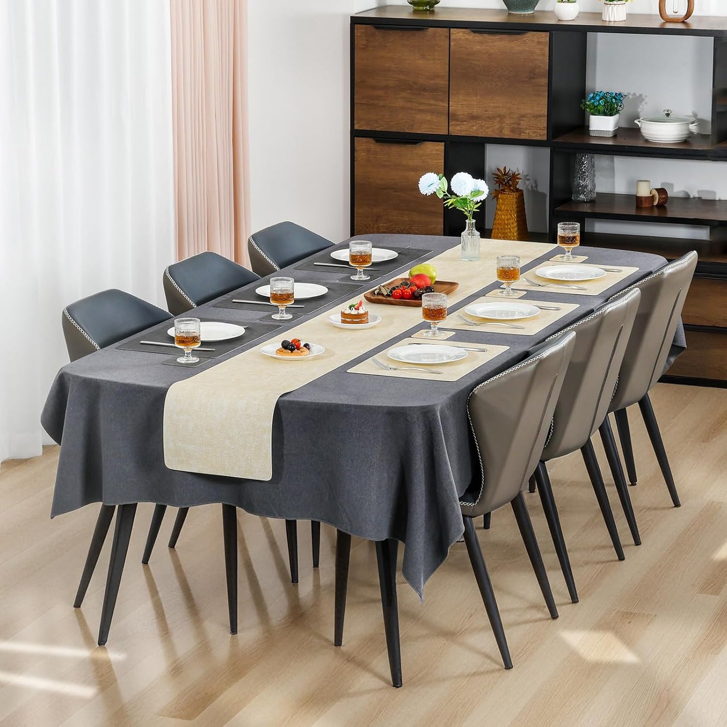 Myir JUN Dual Sided Placemats, Faux Leather Set of 4 for Dining Table Indoor Outdoor, Square Non-Slip Washable Table Mats (Gray Cream-White)