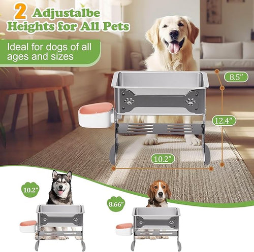 1.5 Gallon Elevated Large Dog Water Bowl, 2 Height Adjustable Stainless Steel Raised Dog Water Bowl Stand for Large Breed, Metal Pet Bowl Stand for Relief Joint Pressure, Easy Clean (Gray)