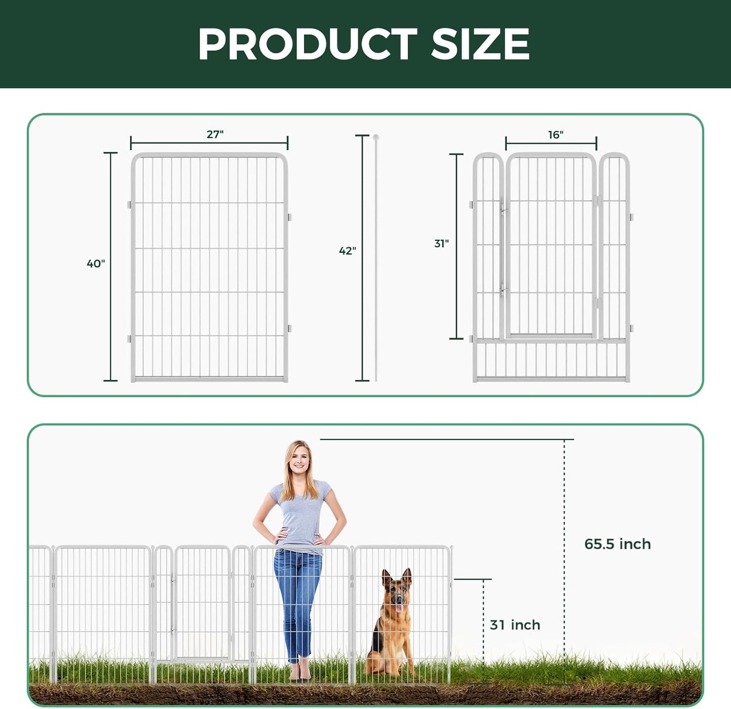FXW Garden Fence Outdoor for The Yard – 40in(H) x 108.0ft(L) Heavy Duty Metal Animal Barrier for Dog and Rabbit, Decorative Dog Fence, 48 Panels, White