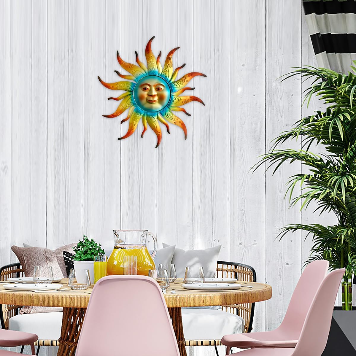 Metal Sun Wall Art Decor - 17.3 inches Outdoor Wall Decor,Sun Face Sculpture for Garden Farmhouse Yard Patio Fence Living Room Bedroom Gift Idea for Family Friends