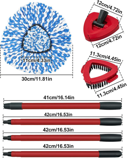 Spin Mop Handle,Mop Heads Replacements,Scrubber Mop Head and Mop Base Compatible with O-cedar RinseClean 2-Tank Spin Mop System,Mop Handle and Head Replacement Combo Set for Wet Dry Use Floor Cleaning