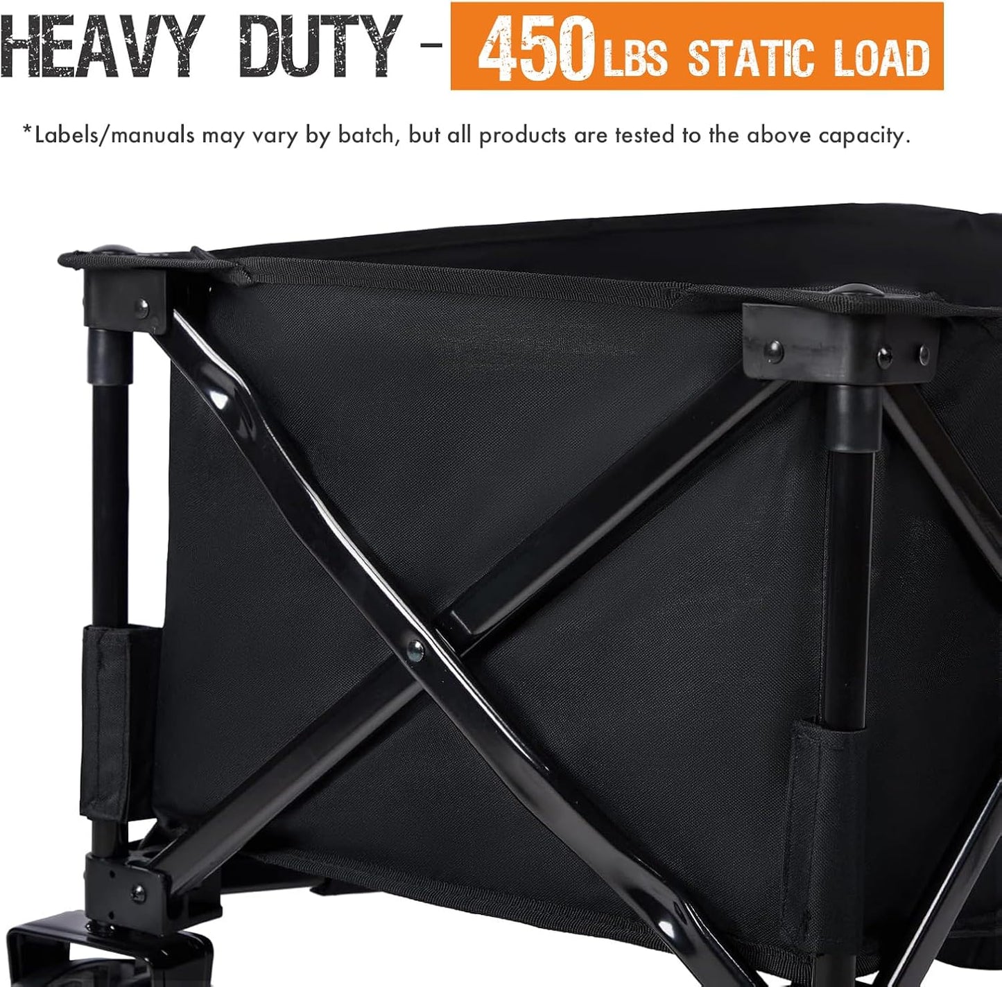 PORTAL Collapsible Folding Utility Beach Wagon Carts Heavy Duty with All Terrain Wheels for Outdoor, Camping, Garden, Shopping, Groceries, Foldable, Large Capacity, Portable, Black