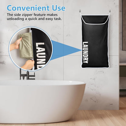 Hanging Laundry Hamper Bag XL 40x22", Space Saving over the Door Storage Bags, Behind the Door Hampers for Dirty Clothes & Wall Mounted Basket for Bathroom, Organizer for Small Room Spaces RV