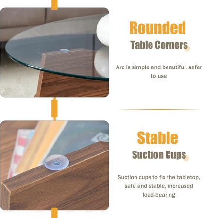 41" Oval Glass Coffee Table with Tempered Glass Top and MDF Base, Diagonal Fan-Shaped Tray Design Table Leg Simple & Modern Center Table for Living Room Office Apartment Walnut