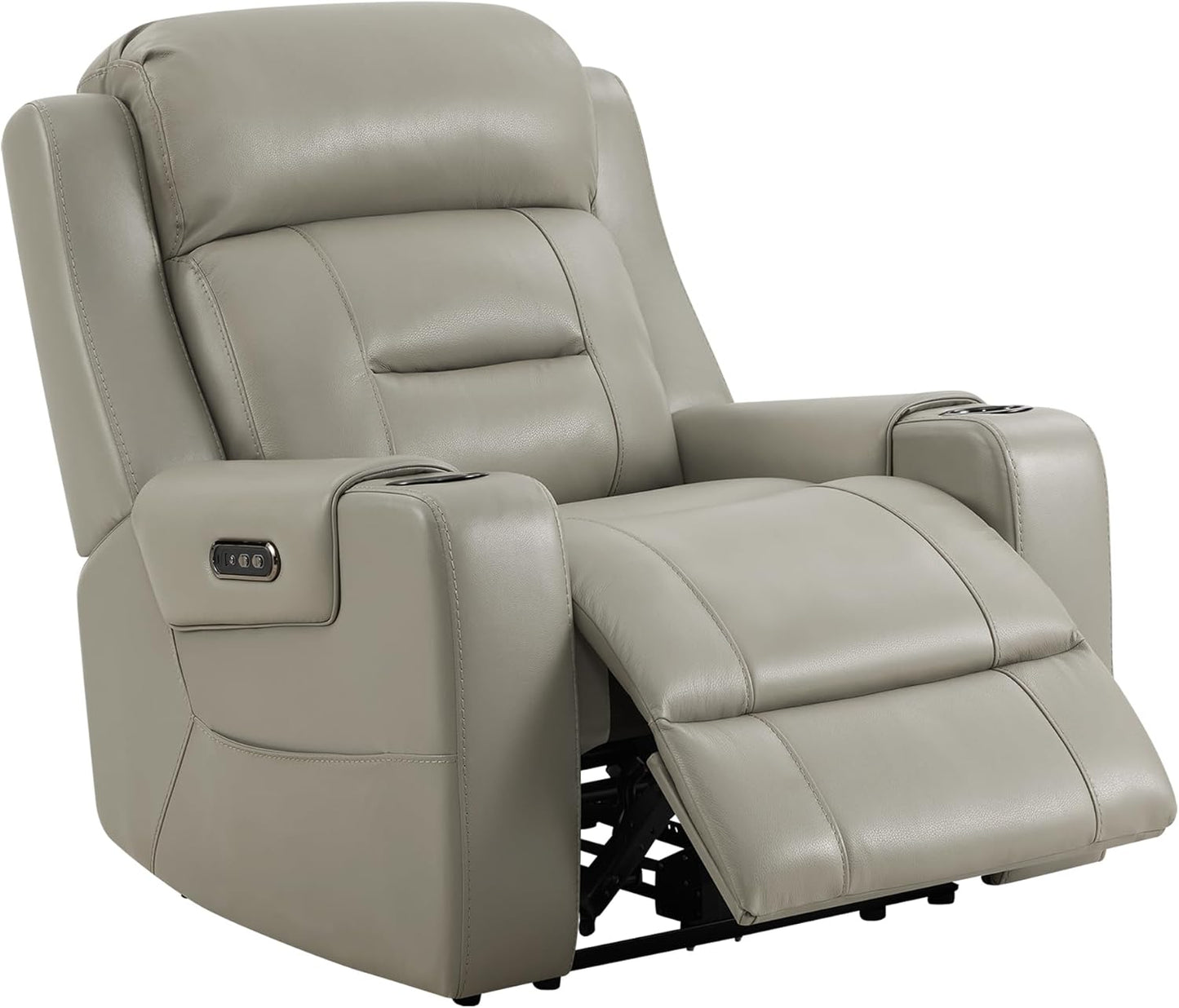 Watson & Whitely Genuine Leather Power Recliner Chairs for Adults, Lay Flat Recliner with Power Headrest, USB Ports and Cup Holders, Electric Reclining Sofa for Living Room, Bedroom, Grey