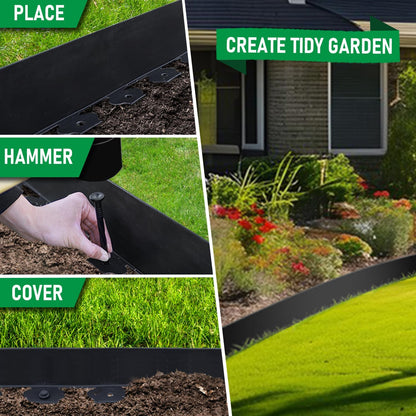 Hugeleaf Landscape Edging Border 60 Feet with 72pcs Spikes, 4inches Flexible Plastic Garden Edging for Landscaping, Lawn, Flower Bed, Yard（Black）