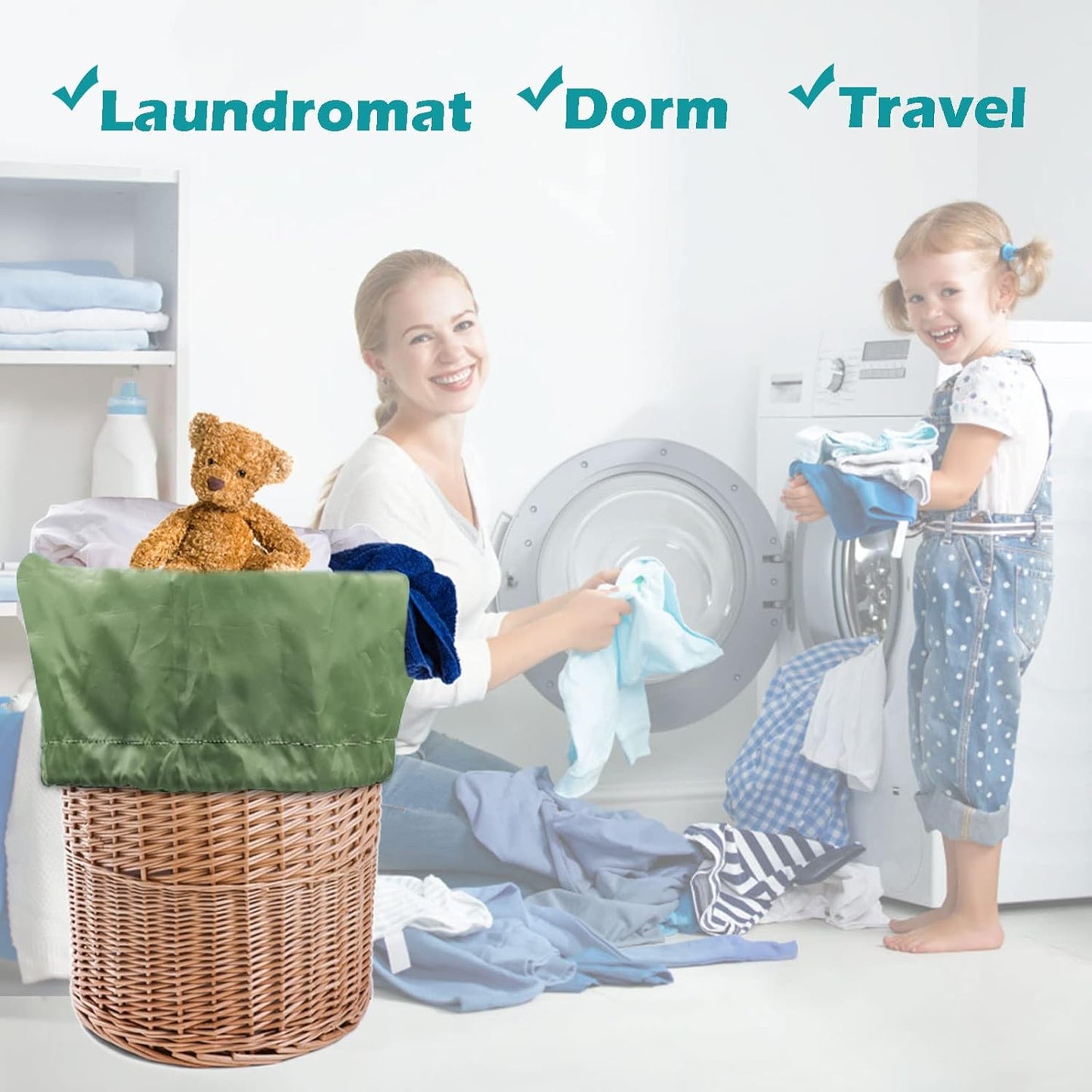 Heavy Duty Laundry Bag 2 Pack XL Nylon Laundry Bags with Straps, Washable Large Dirty Clothes Organizer with Drawstring Closure, Travel Washing Bag Fit a Laundry Hamper or Basket