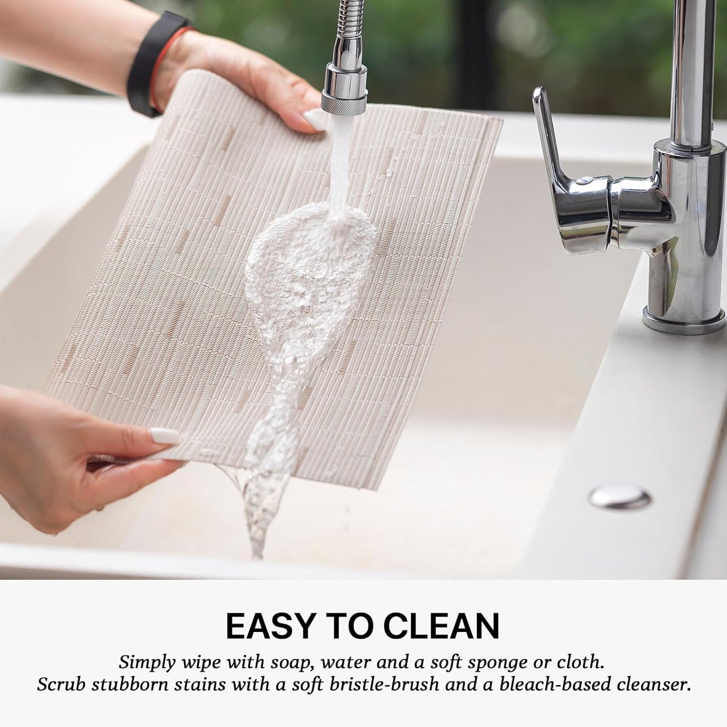 LEXMORE Placemats Set of 6 Vinyl/Plastic Woven Place Mats for Kitchen Table Indoor/Outdoor Washable Placemat Wipeable Dining Table Mats(Pale Beige)