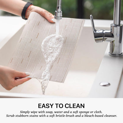 LEXMORE Placemats Set of 4 Vinyl/Plastic Woven Place Mats for Kitchen Table Indoor/Outdoor Washable Placemat Wipeable Dining Table Mats(Pale Beige)