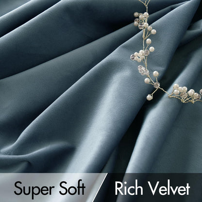 MIULEE Stone Blue Velvet Curtains 90 inches Long 2 Panels - Luxury Pinch Pleated Room Darkening Window Drapes for Bedroom Living Room Thermal Insulated Super Soft, Back Tab Rod Pocket Light Blue