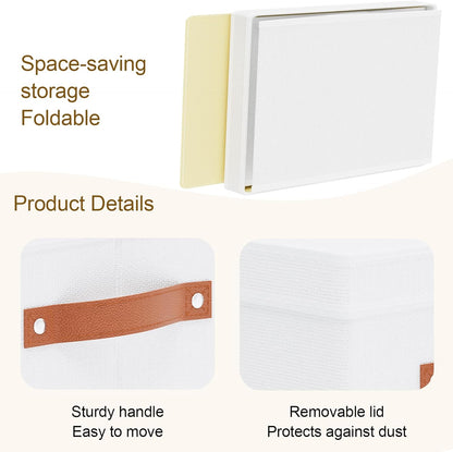 Fabric Storage Bins, Clothes Boxes for Shelves with Lids, Baskets for Organizing with Handles, Decorative Linen Closet Organizers, White, 3 Pack, 15 x 9.8 x 8.3 Inch